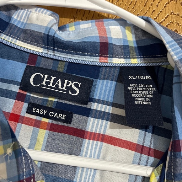 Chaps Men’s Blue Multi Plaid Temp Control Button Front Short Sleeve Shirt Sz-XL - Picture 5 of 6